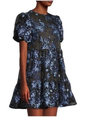 Elliatt Cocktail Mini Dress Liberty Assent Floral Jacquard Black Blue Medium
